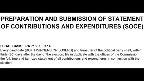 Filing of Statement of Contribution and Expenditures (SOCE).